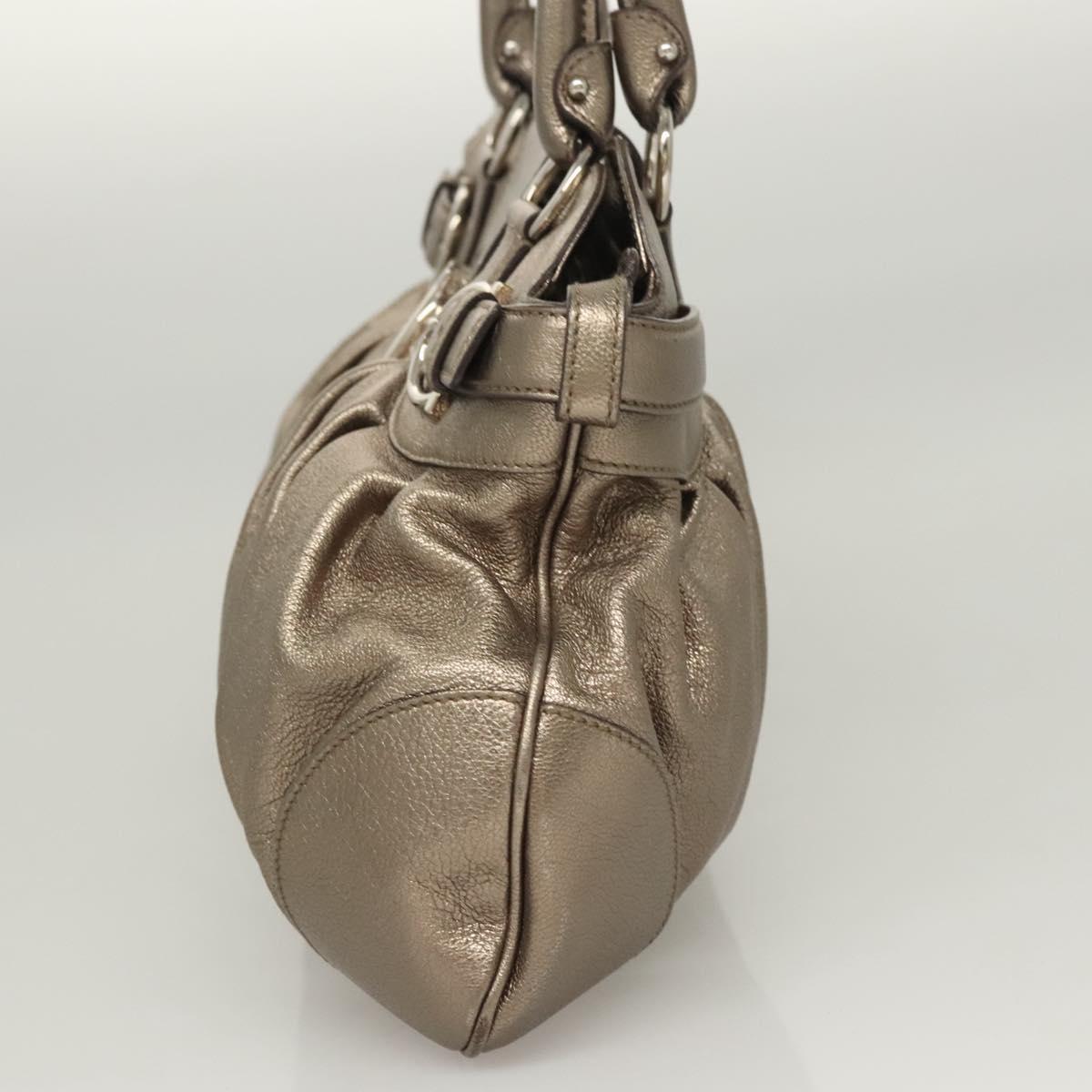 Salvatore Ferragamo Gancini Hand Bag Leather Gold Tone Silver Auth am8396