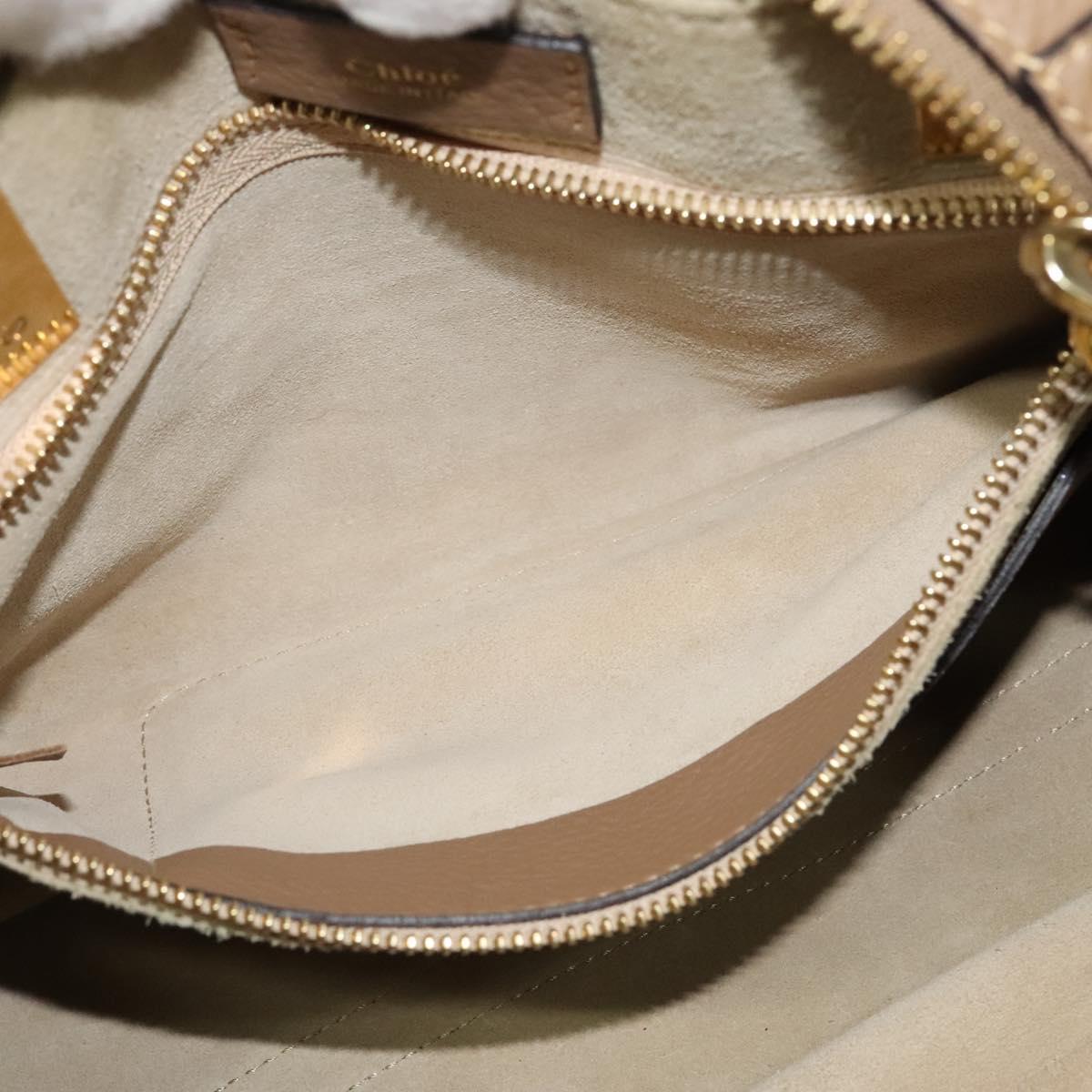 Chloe Hailey Hand Bag Leather 2way Beige Gold Auth am8424