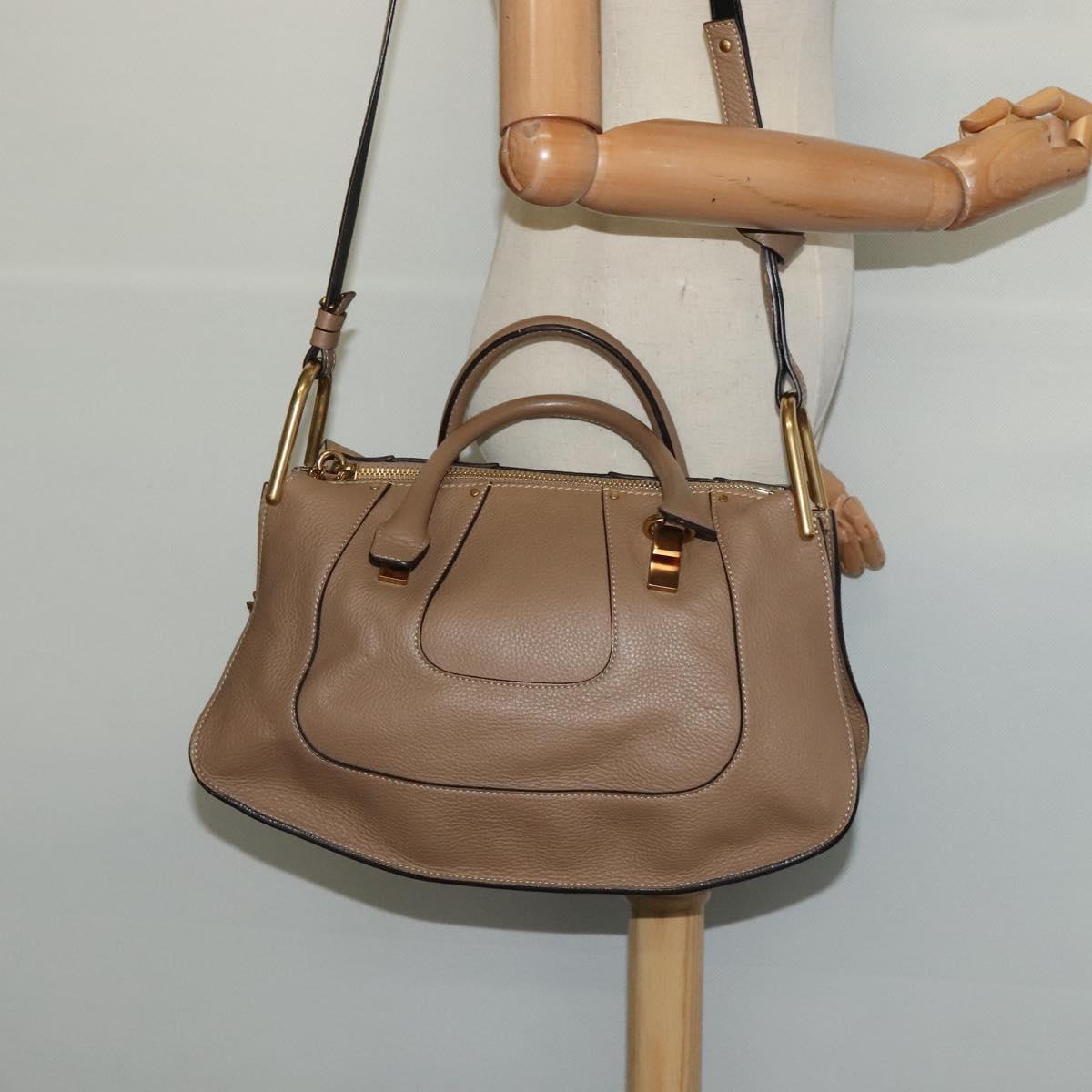 Chloe Hailey Hand Bag Leather 2way Beige Gold Auth am8424