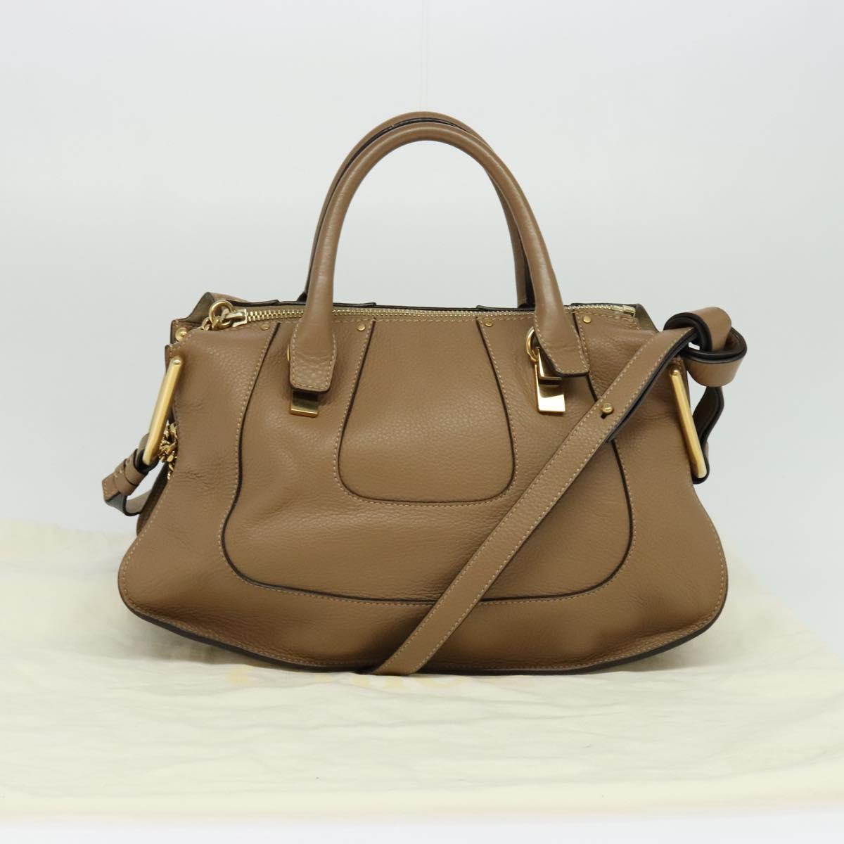 Chloe Hailey Hand Bag Leather 2way Beige Gold Auth am8424