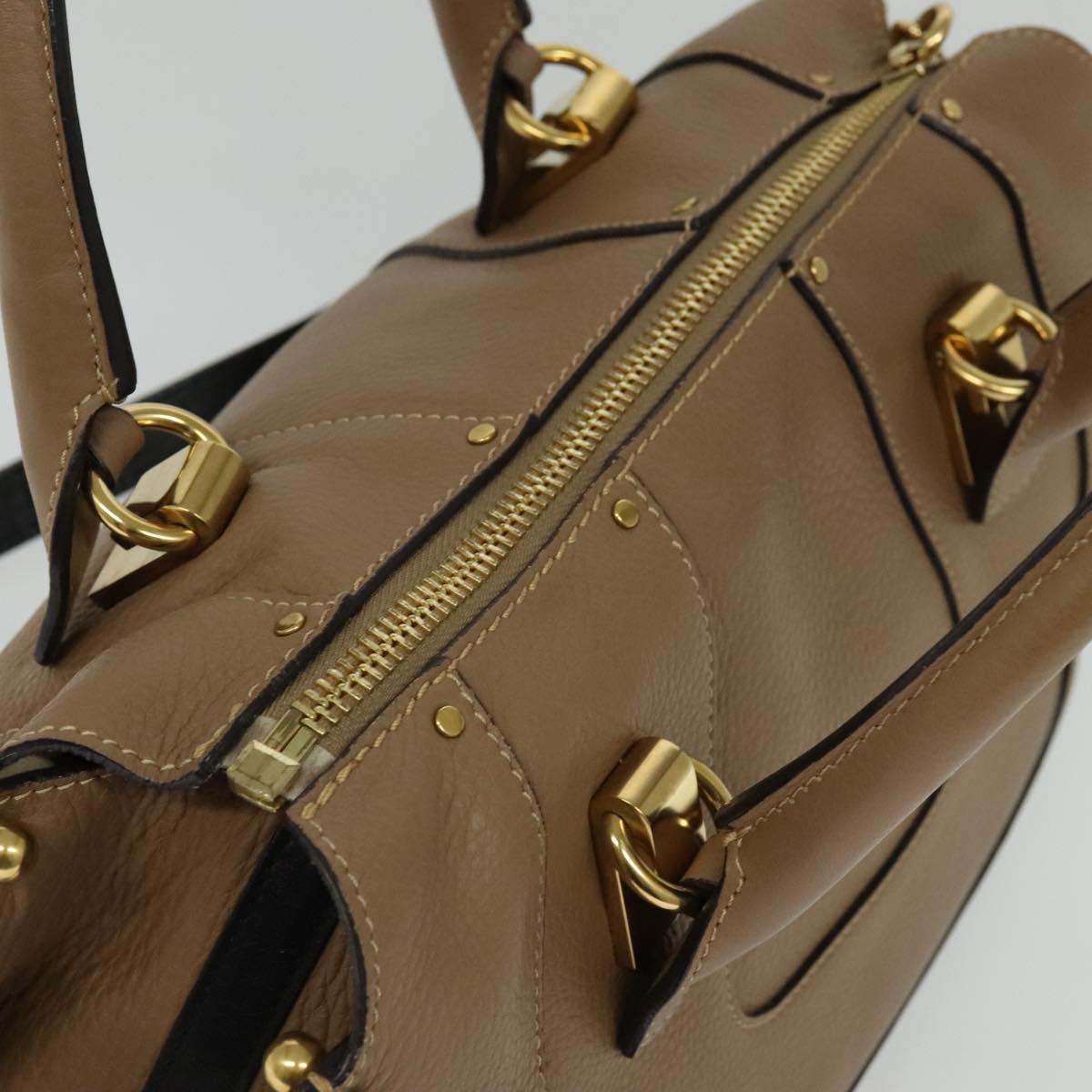 Chloe Hailey Hand Bag Leather 2way Beige Gold Auth am8424