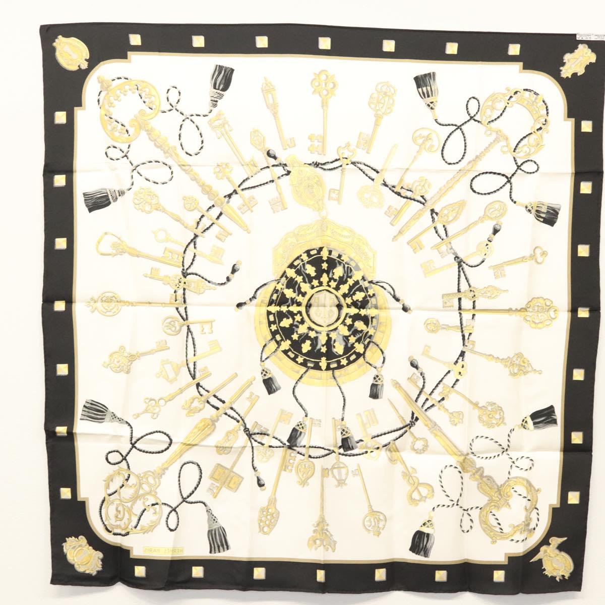 HERMES Carre 90 Scarf ""LES CLES THE KEYS RARE"" Silk White Auth am8434
