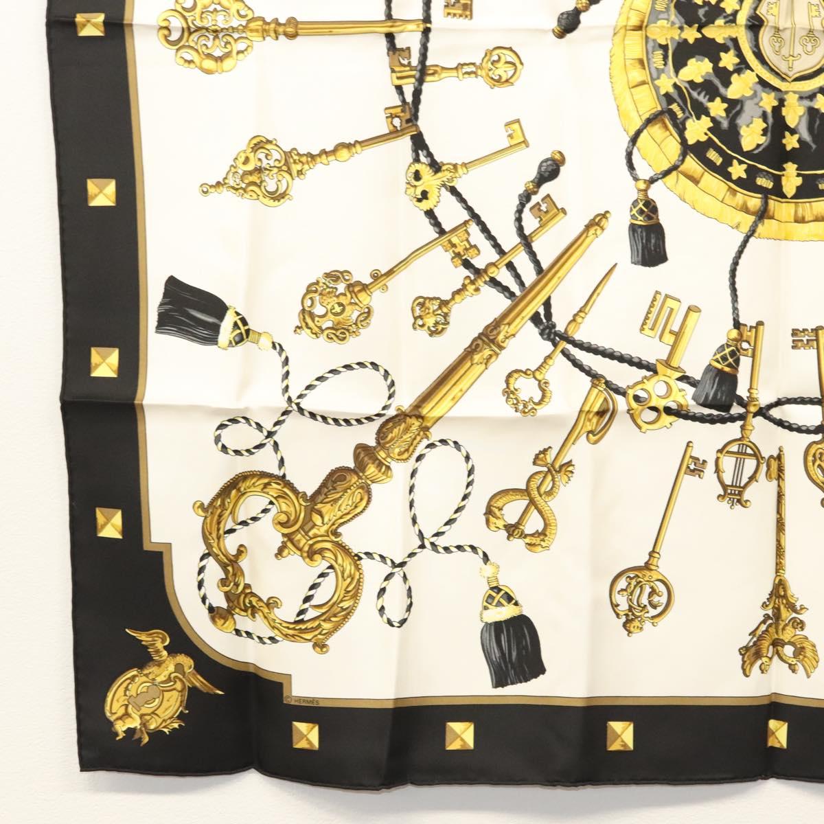HERMES Carre 90 Scarf ""LES CLES THE KEYS RARE"" Silk White Auth am8434