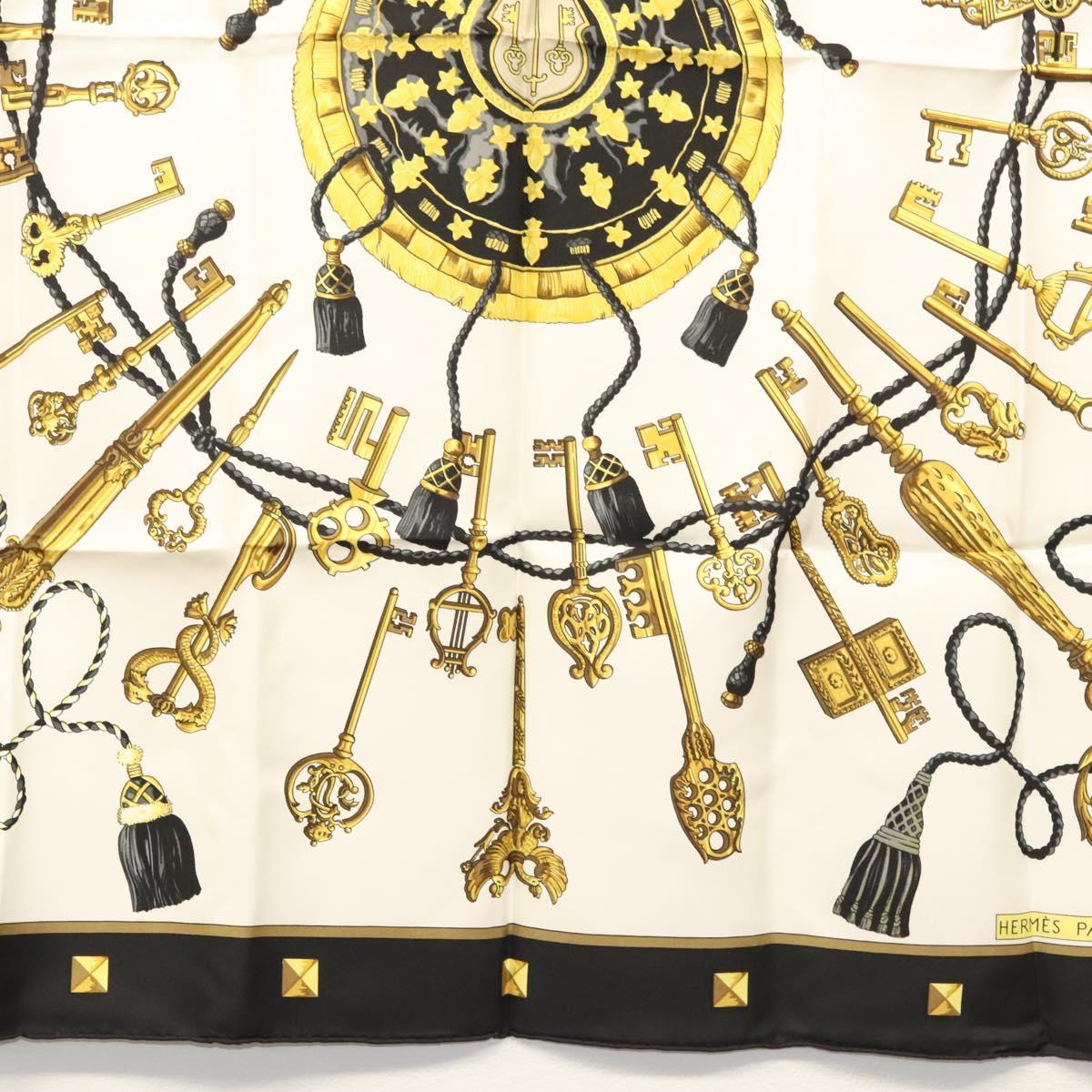 HERMES Carre 90 Scarf ""LES CLES THE KEYS RARE"" Silk White Auth am8434