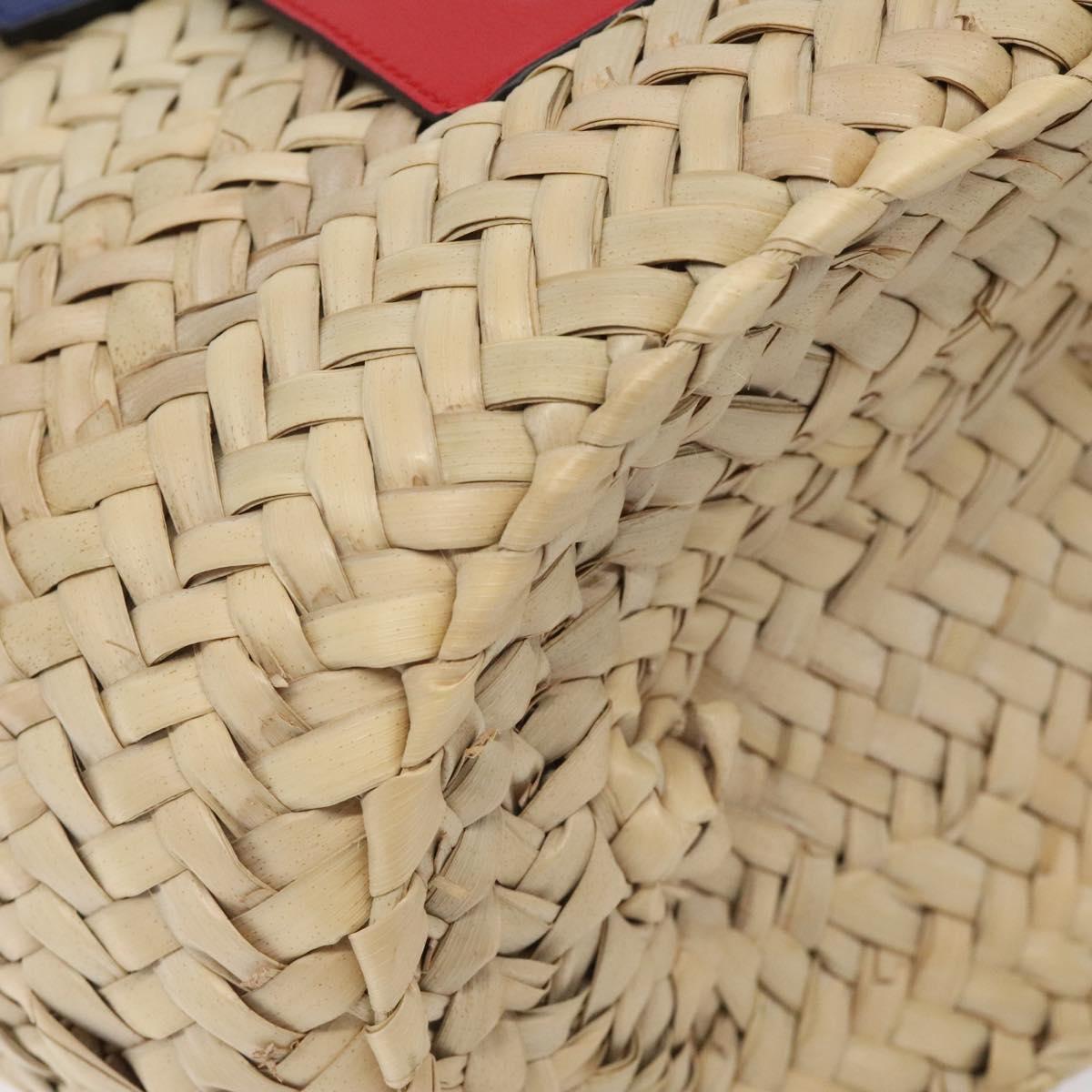 LOEWE Anagram Basket bag Hand Bag Raffia Leather Beige Red Silver Auth am8437