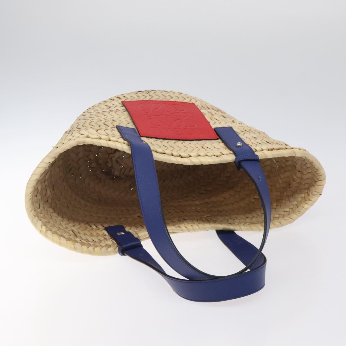 LOEWE Anagram Basket bag Hand Bag Raffia Leather Beige Red Silver Auth am8437