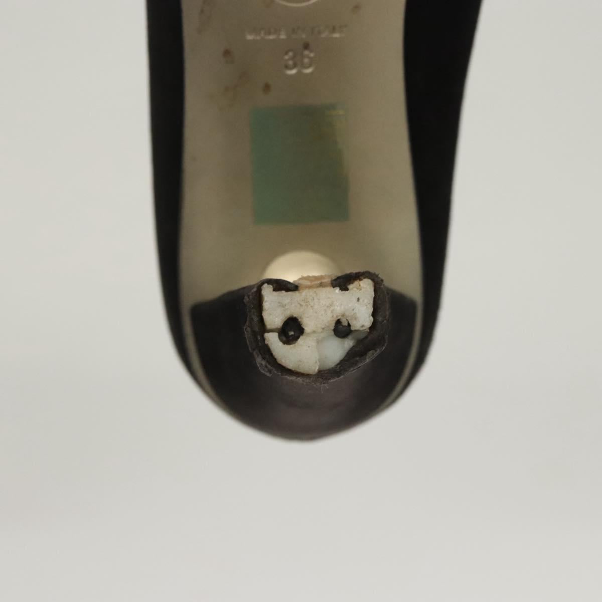CHANEL Pumps shoes Suede Black CC Auth am8442