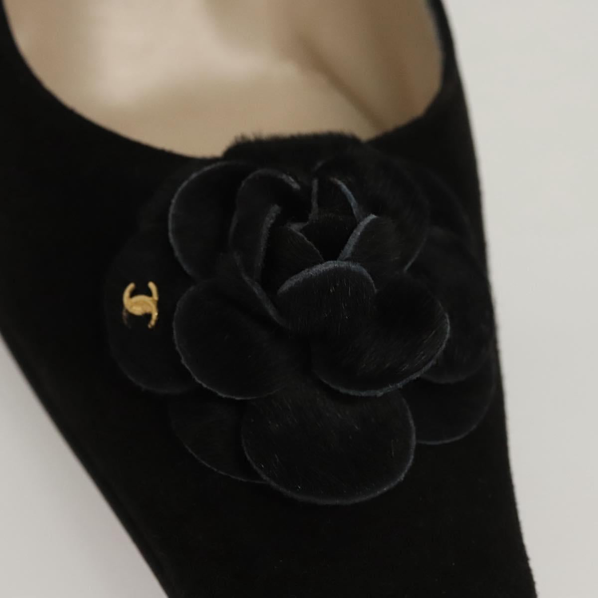 CHANEL Pumps shoes Suede Black CC Auth am8442