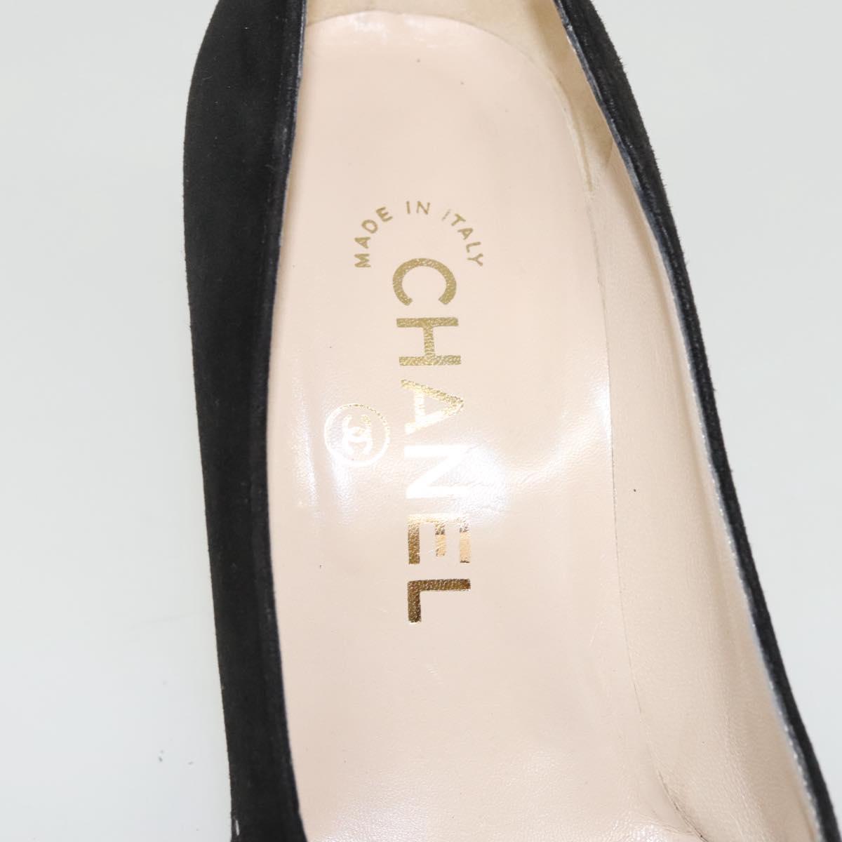 CHANEL Pumps shoes Suede Black CC Auth am8442