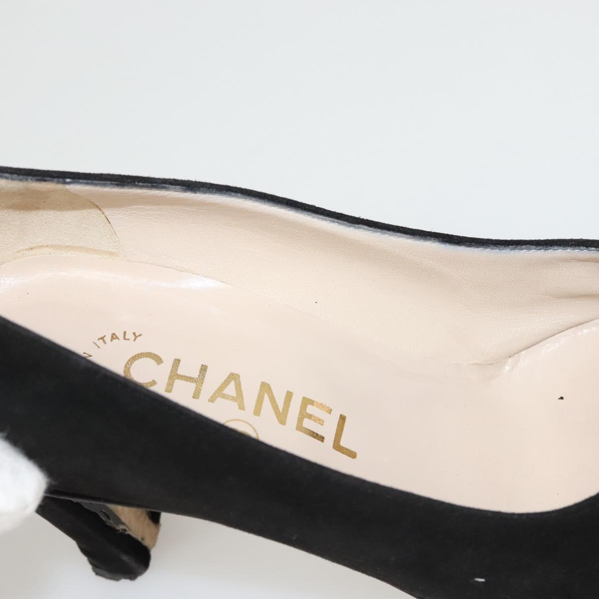 CHANEL Pumps shoes Suede Black CC Auth am8442