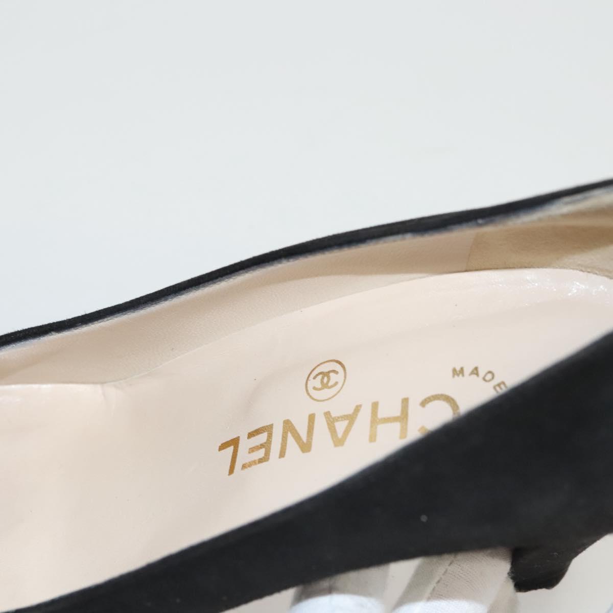 CHANEL Pumps shoes Suede Black CC Auth am8442