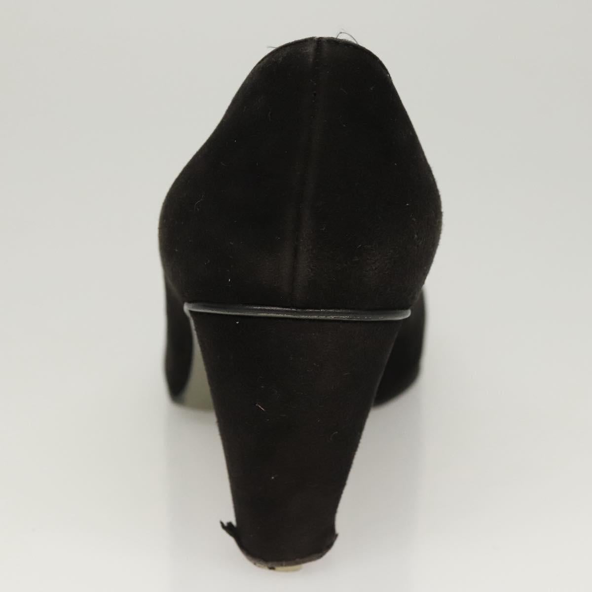 CHANEL Pumps shoes Suede Black CC Auth am8442