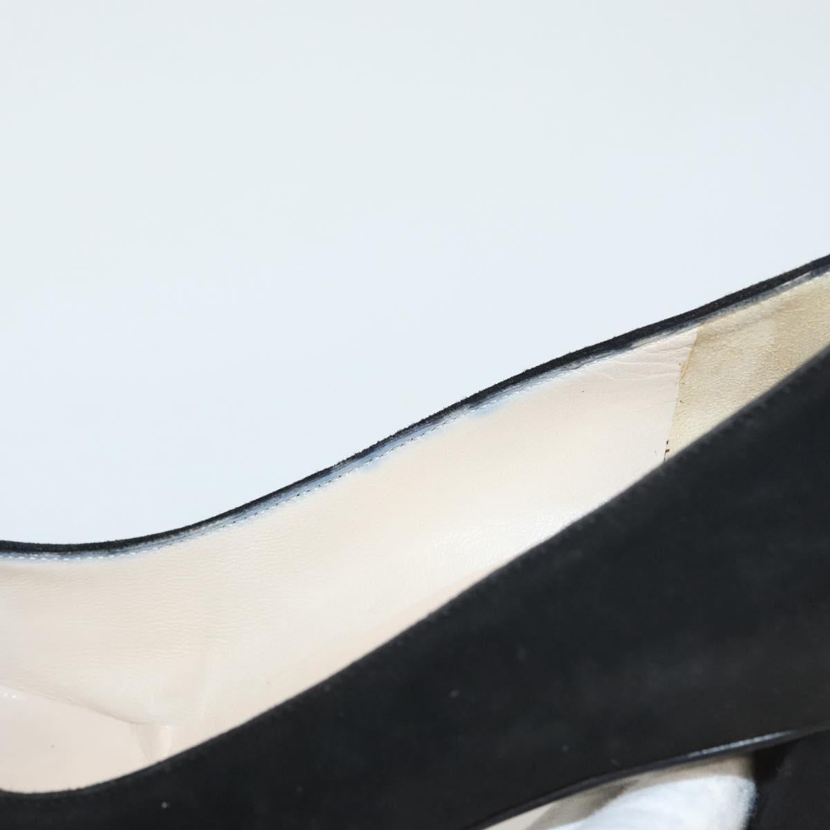 CHANEL Pumps shoes Suede Black CC Auth am8442
