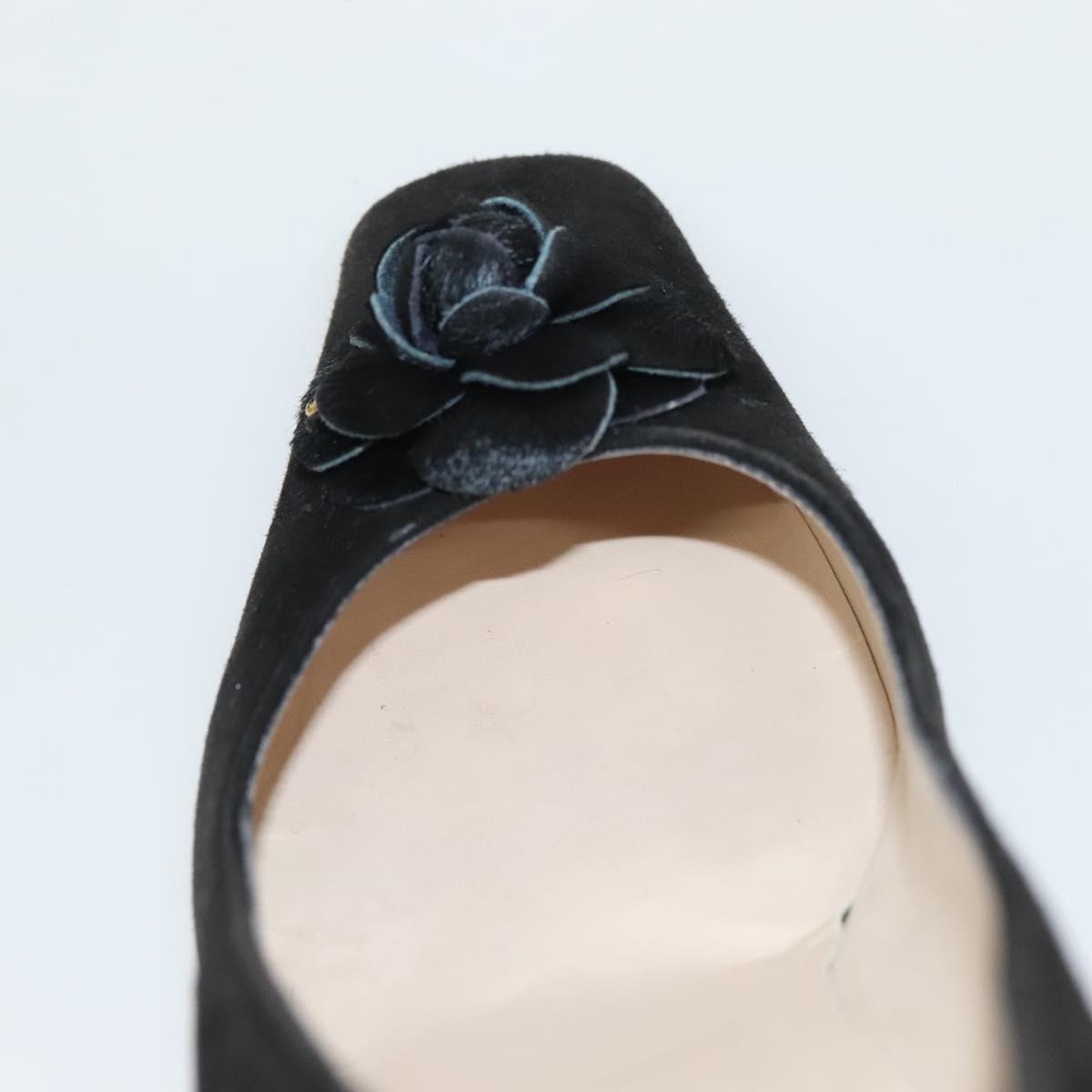 CHANEL Pumps shoes Suede Black CC Auth am8442
