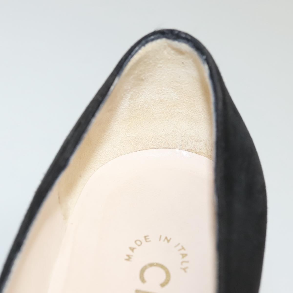 CHANEL Pumps shoes Suede Black CC Auth am8442