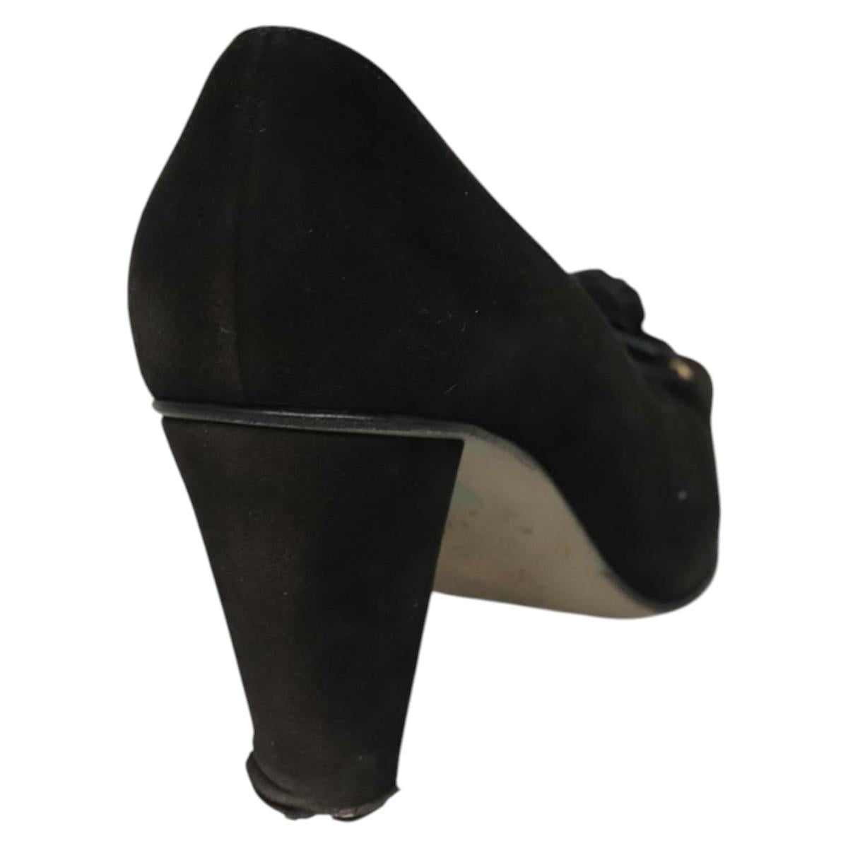 CHANEL Pumps shoes Suede Black CC Auth am8442