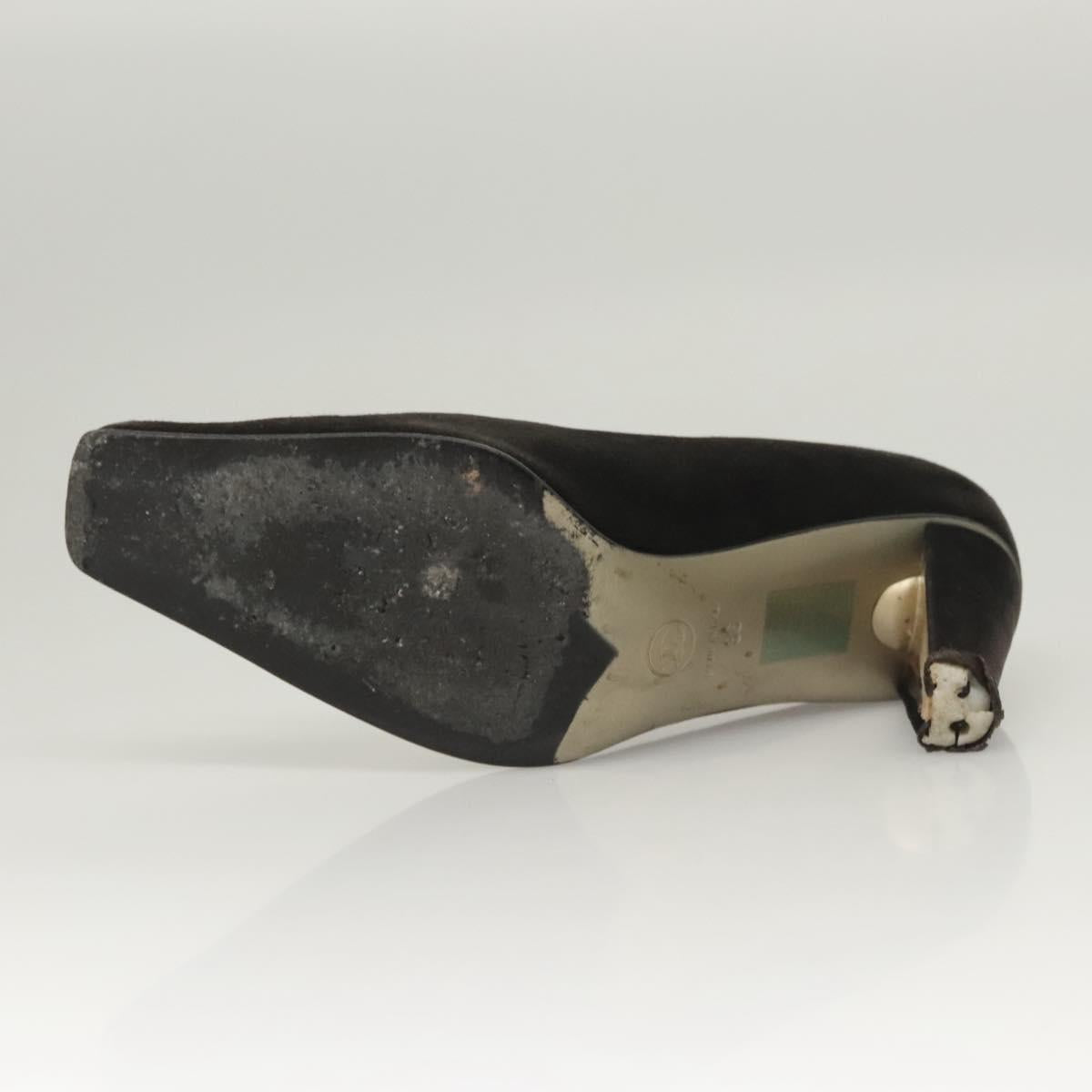 CHANEL Pumps shoes Suede Black CC Auth am8442