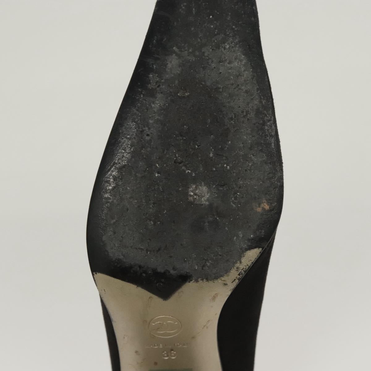 CHANEL Pumps shoes Suede Black CC Auth am8442