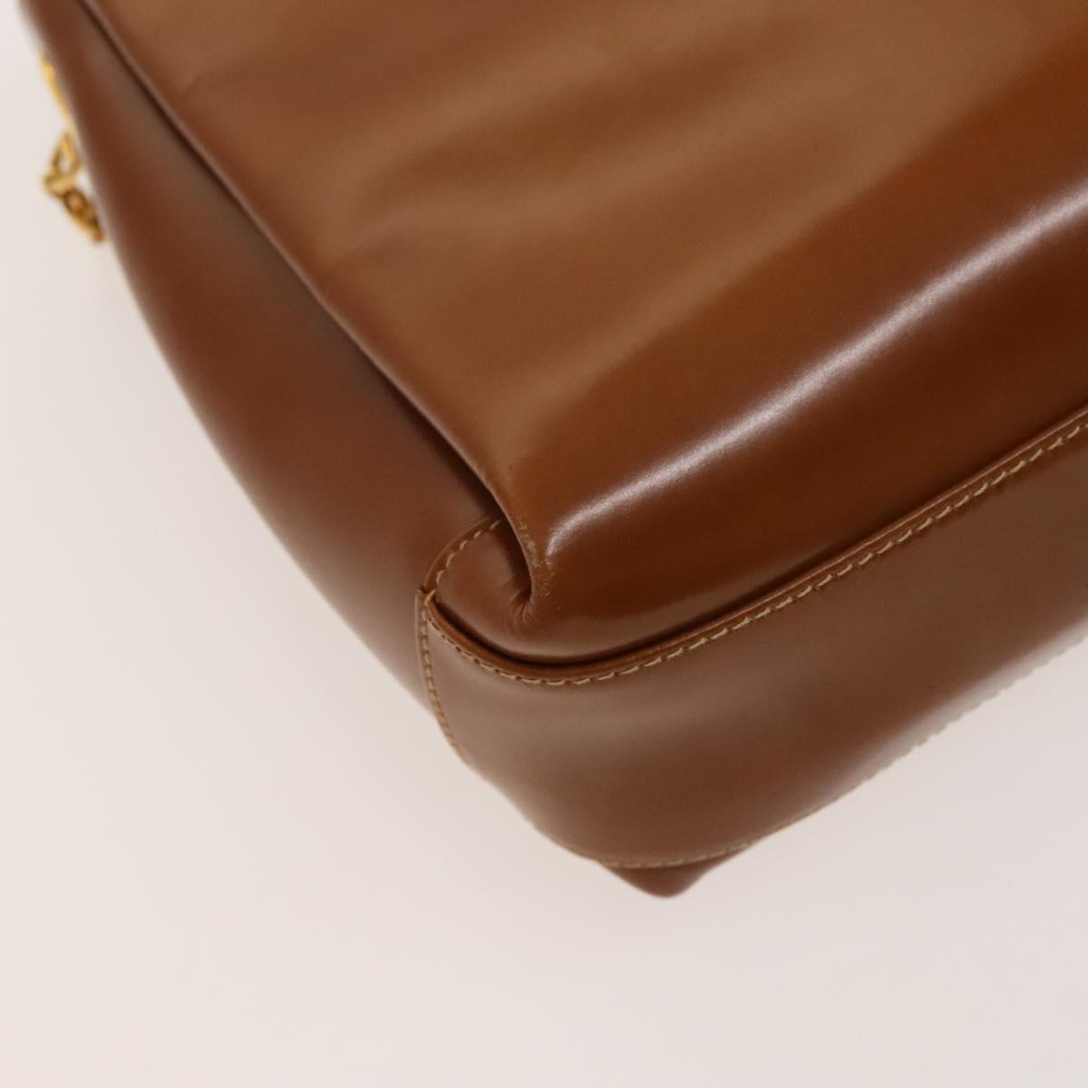 GUCCI Bamboo Shoulder Bag Leather Brown Gold Auth am8449
