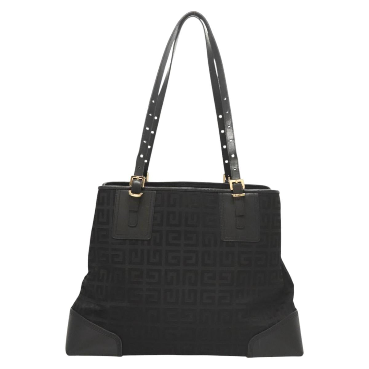 GIVENCHY Tote Bag Canvas Black Gold Auth am8454