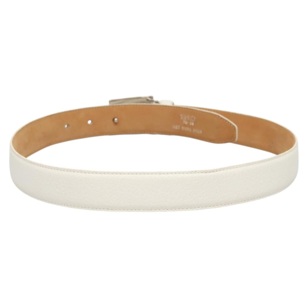 GUCCI Belt Leather 26.4""-28.1"" White Silver 037 0394 0959 Auth am8458