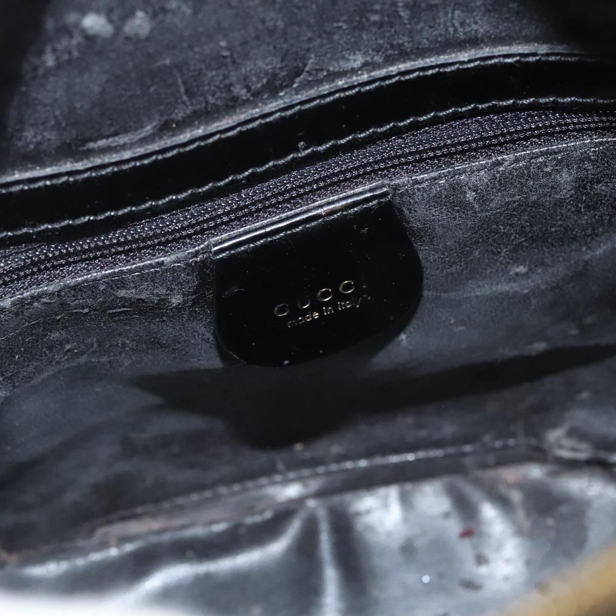 GUCCI Bamboo Shoulder Bag Enamel Black Gold 007 2113 0127 Auth am8459