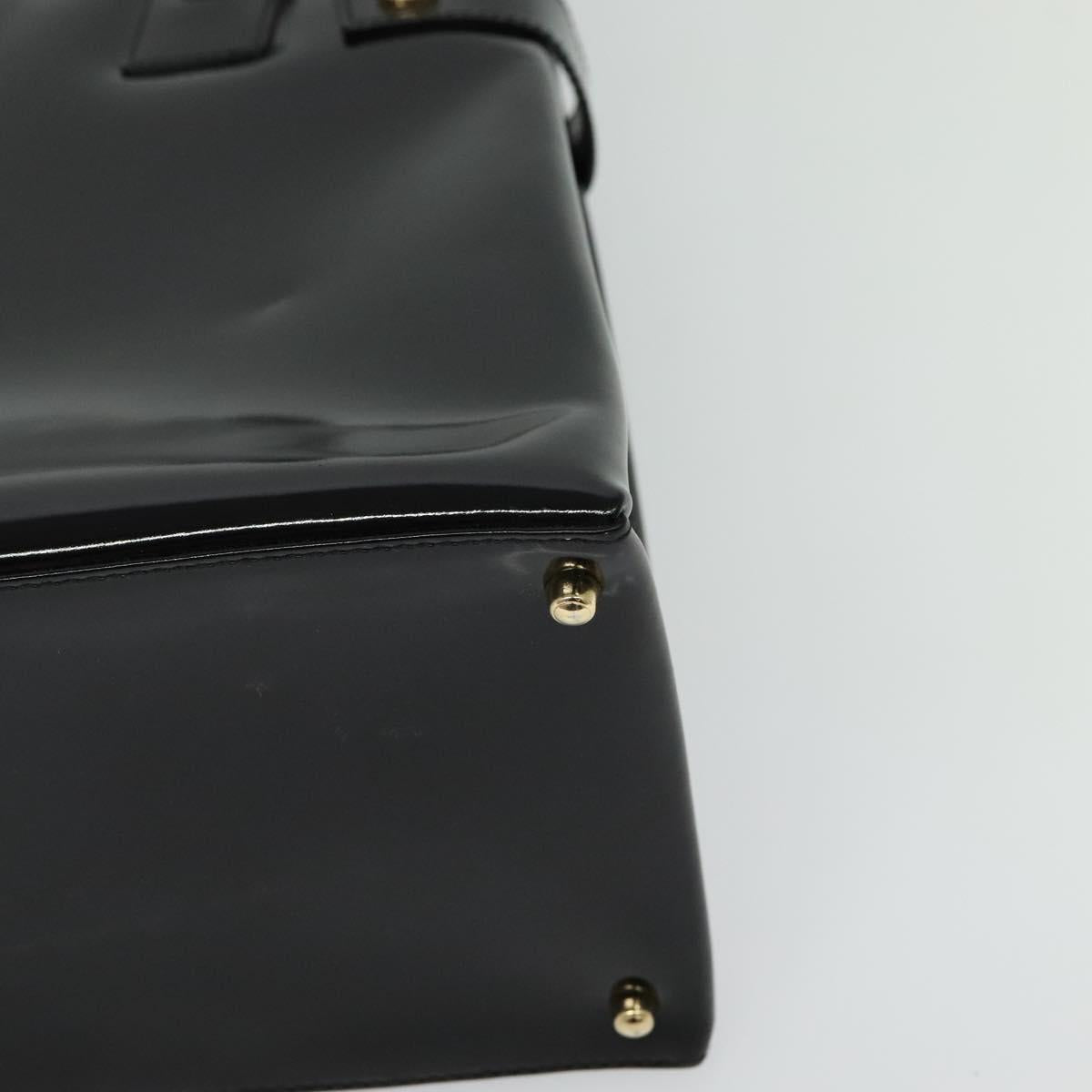 GUCCI Hand Bag Enamel 2way Black Gold 000 1046 0503 Auth am8463