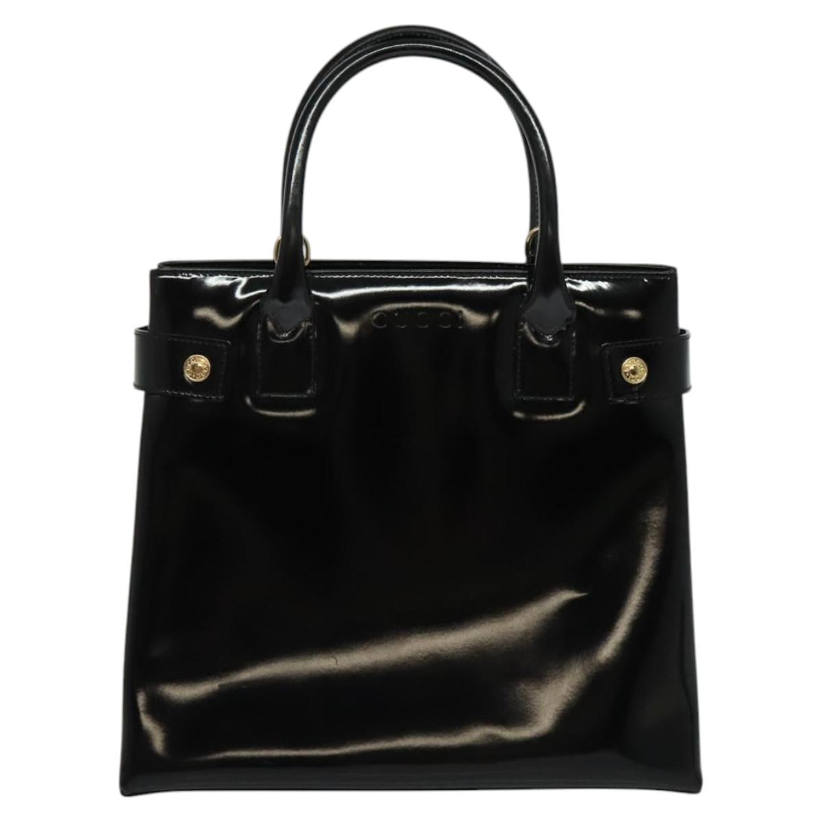 GUCCI Hand Bag Enamel 2way Black Gold 000 1046 0503 Auth am8463