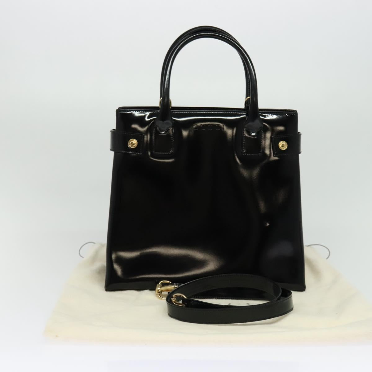 GUCCI Hand Bag Enamel 2way Black Gold 000 1046 0503 Auth am8463