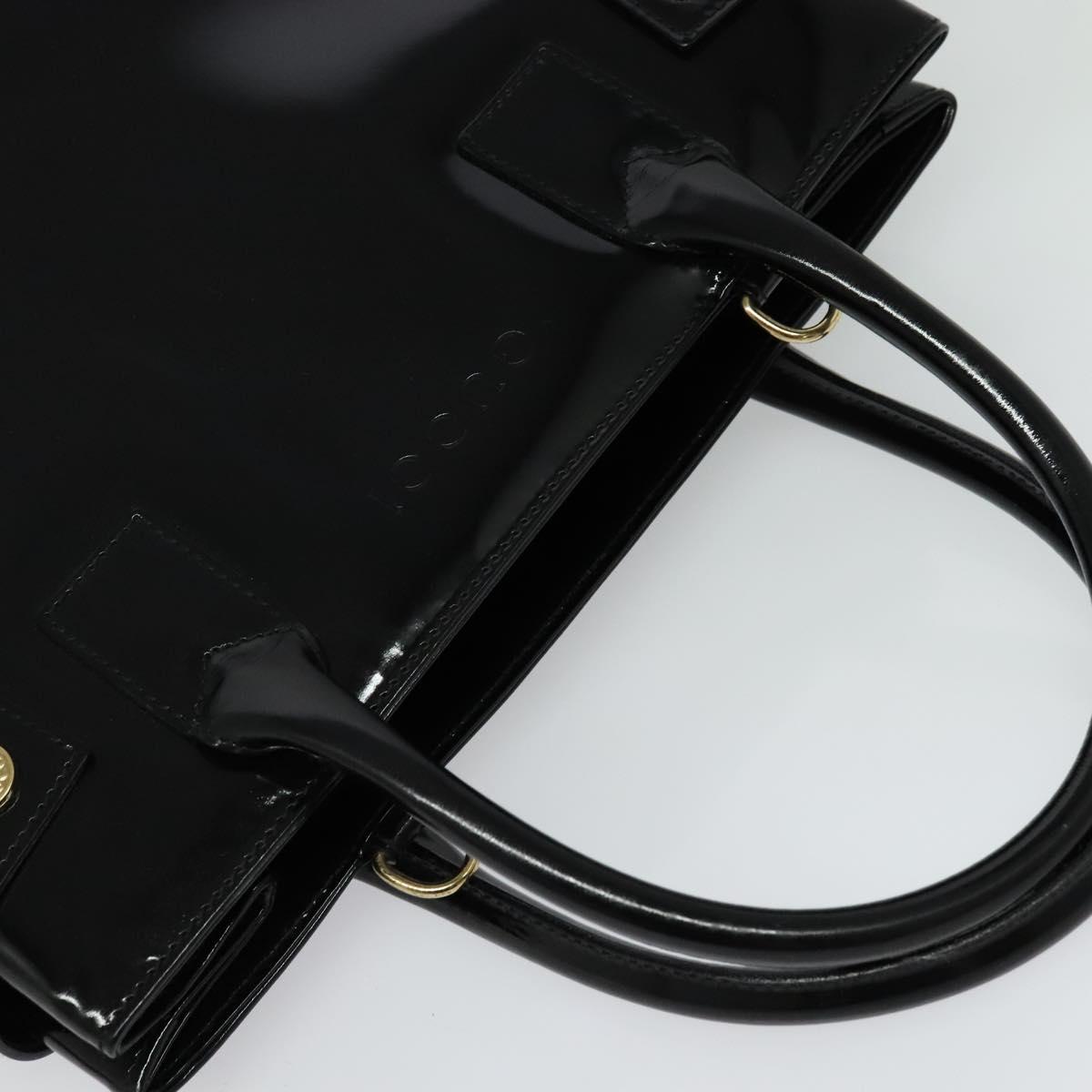 GUCCI Hand Bag Enamel 2way Black Gold 000 1046 0503 Auth am8463