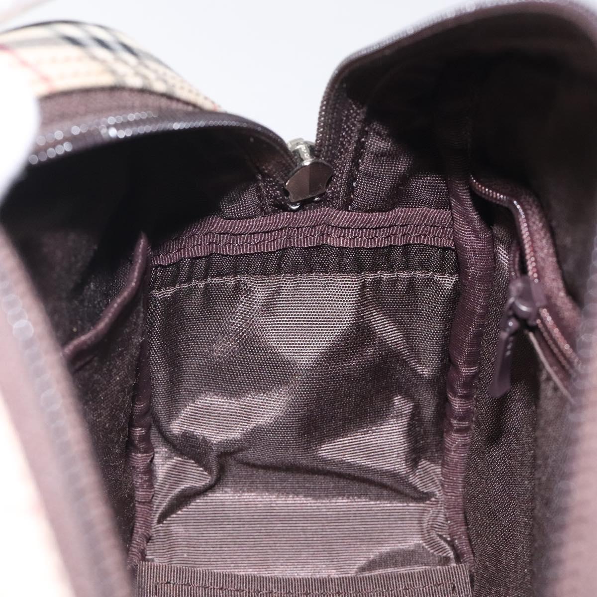 BURBERRY Nova Check Hand Bag Canvas Beige Silver Auth am8470