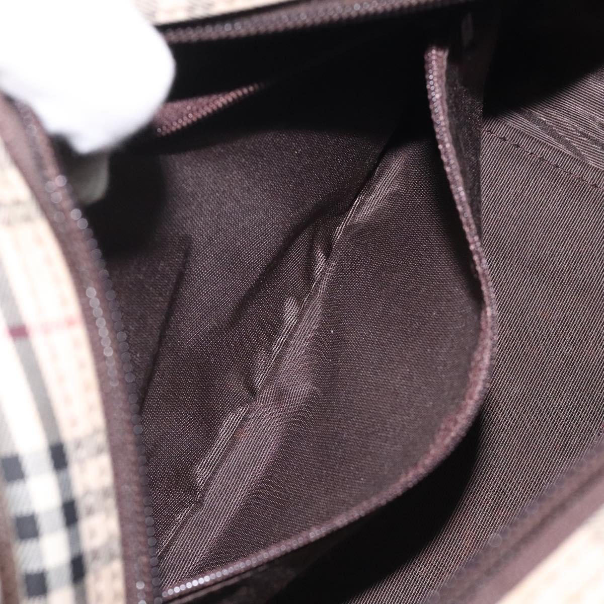 BURBERRY Nova Check Hand Bag Canvas Beige Silver Auth am8470