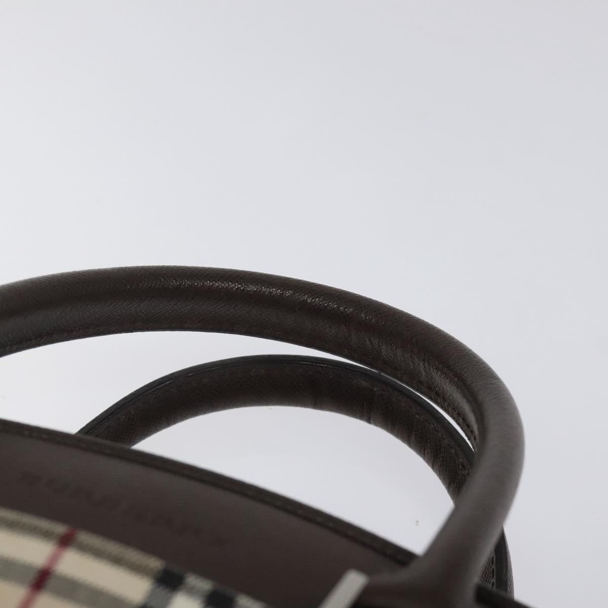 BURBERRY Nova Check Hand Bag Canvas Beige Silver Auth am8470