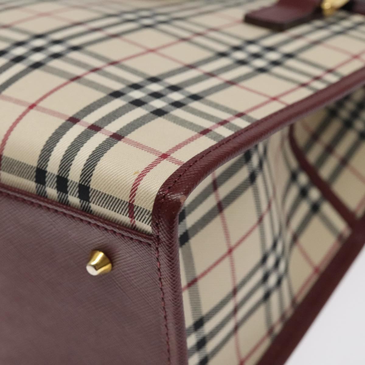 BURBERRY Nova Check Hand Bag Canvas Beige Wine Red gold Auth am8471