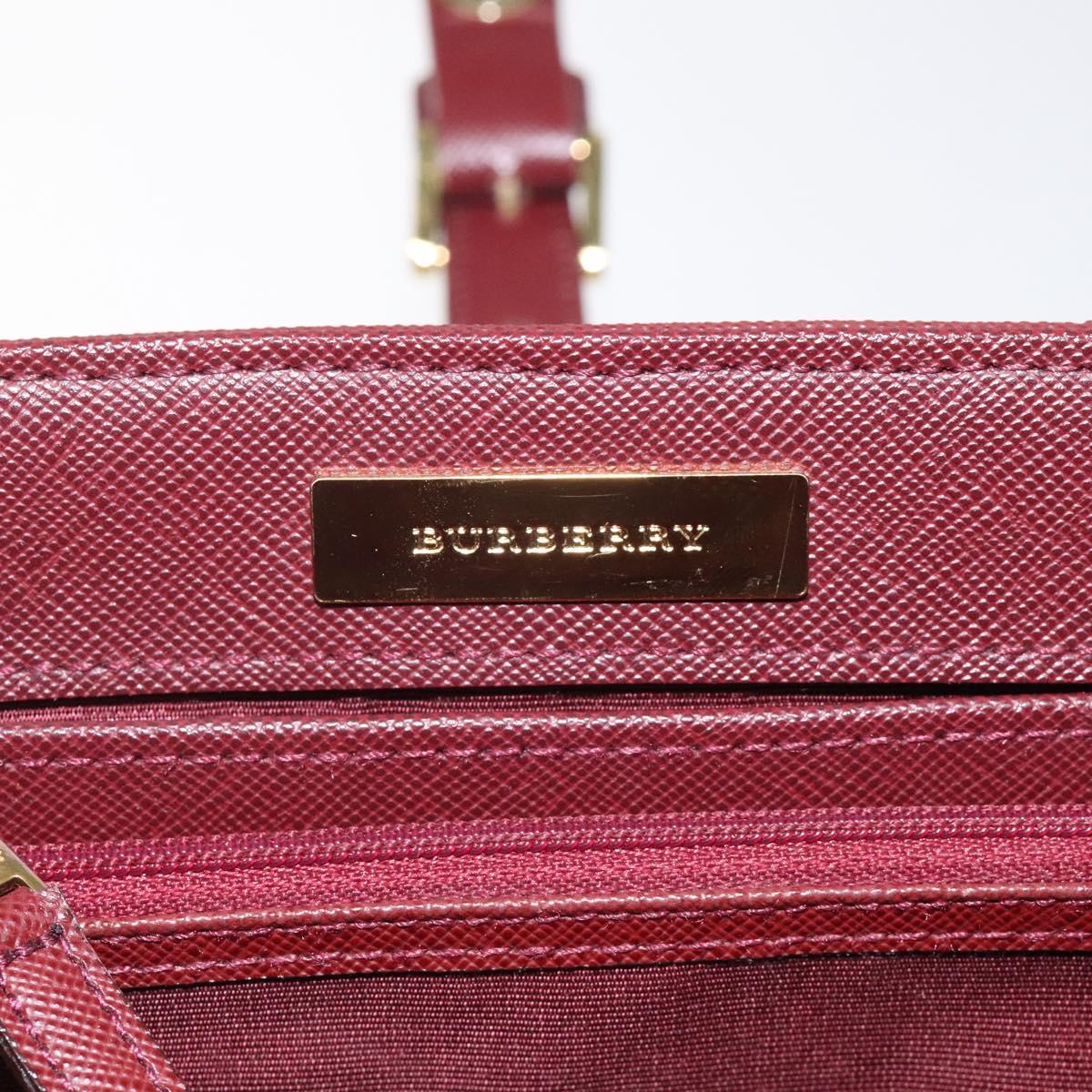 BURBERRY Nova Check Hand Bag Canvas Beige Wine Red gold Auth am8471