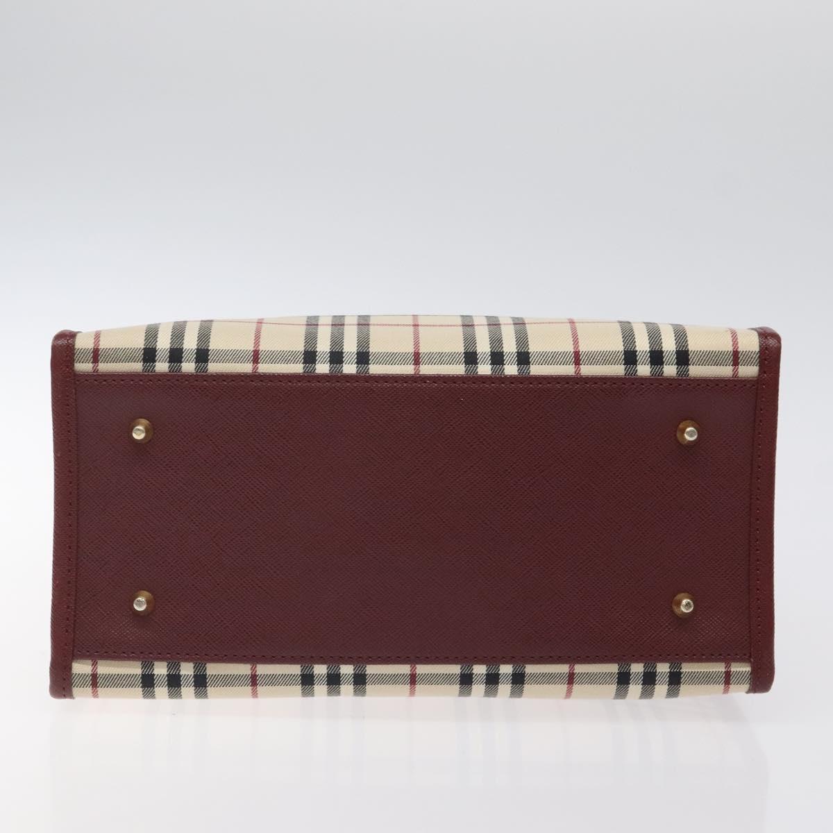 BURBERRY Nova Check Hand Bag Canvas Beige Wine Red gold Auth am8471