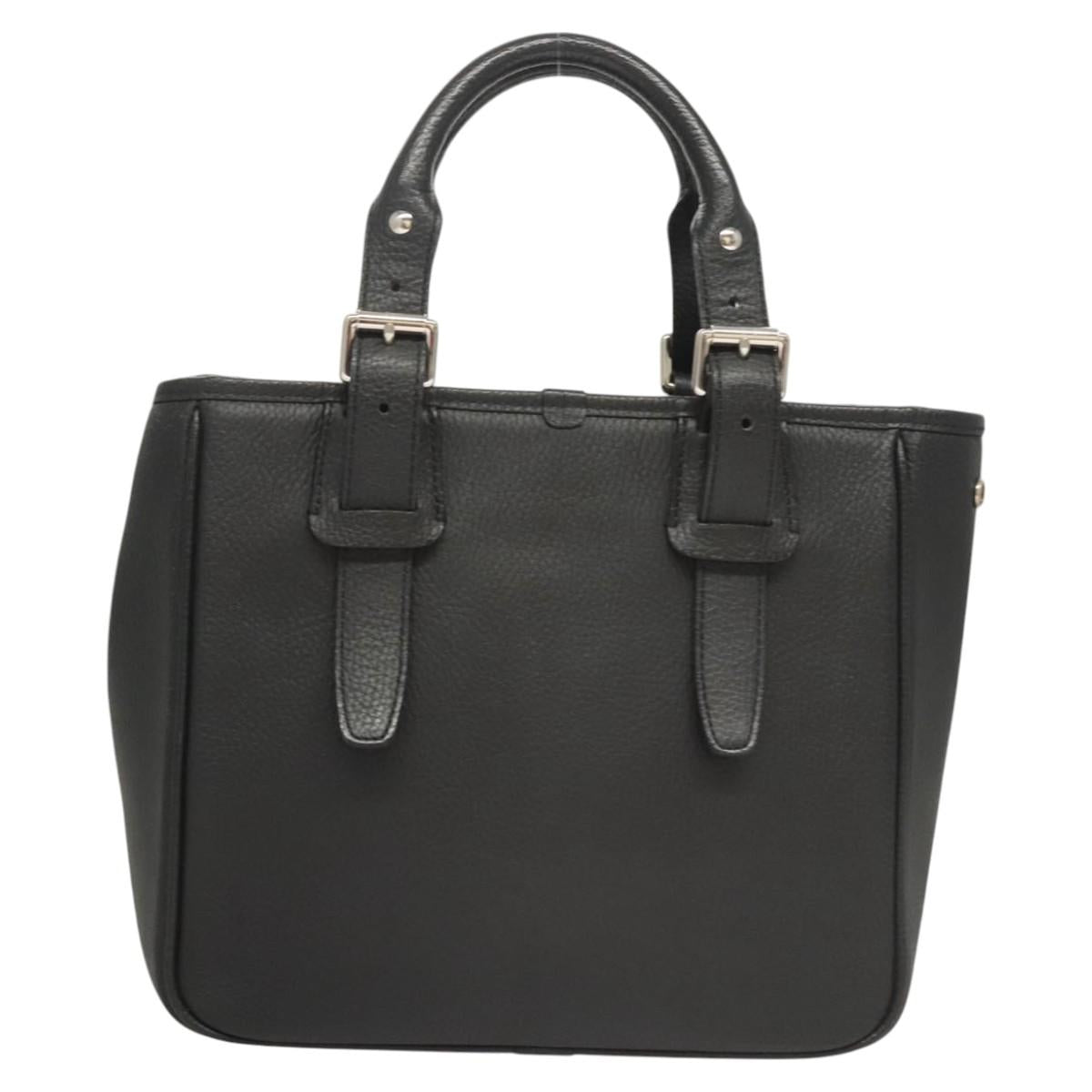 BURBERRY Hand Bag Leather Black Silver Auth am8474