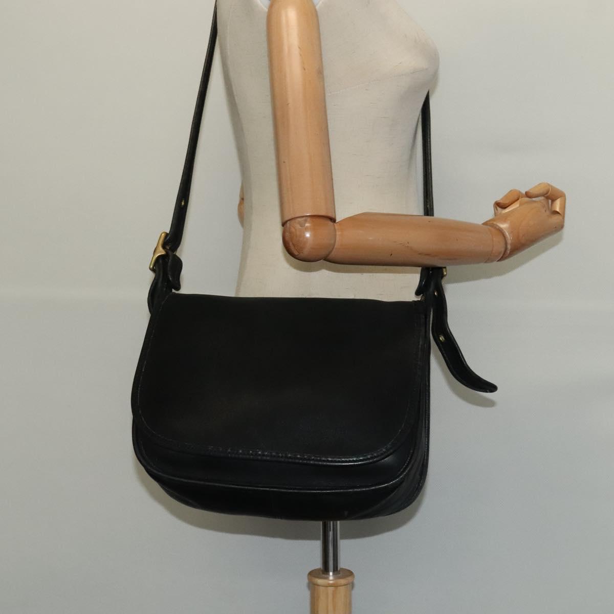 Coach Shoulder Bag Leather Black Gold Auth am8476