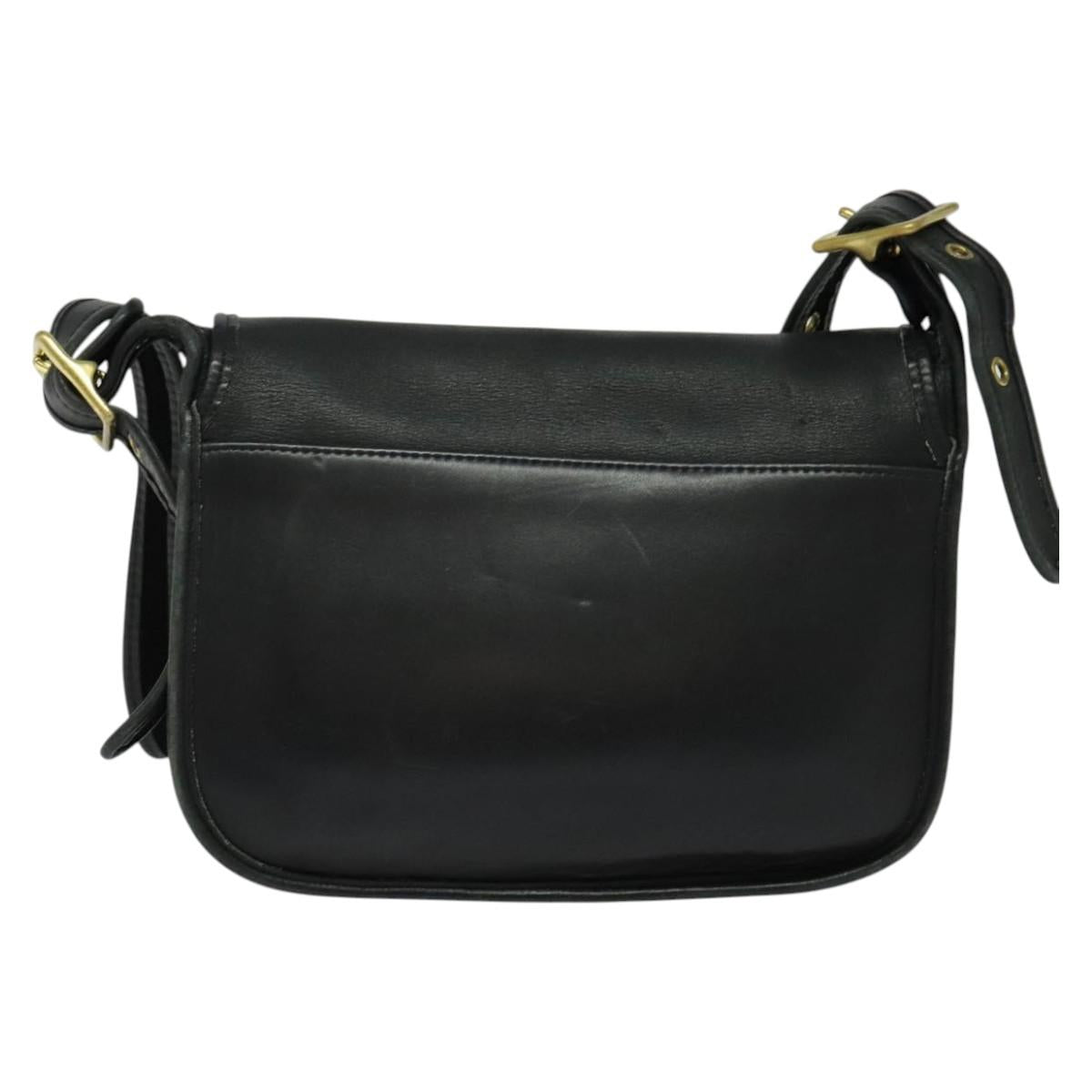 Coach Shoulder Bag Leather Black Gold Auth am8476