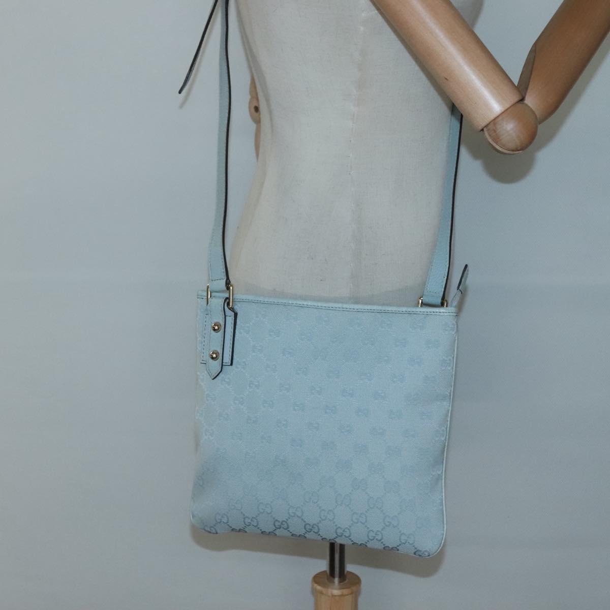 GUCCI GG Canvas Shoulder Bag Outlet Light Blue Gold 257246 Auth am8484