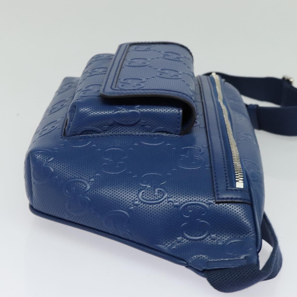GUCCI GG Emboss Body Bag Silver Blue 645093 Auth am8486