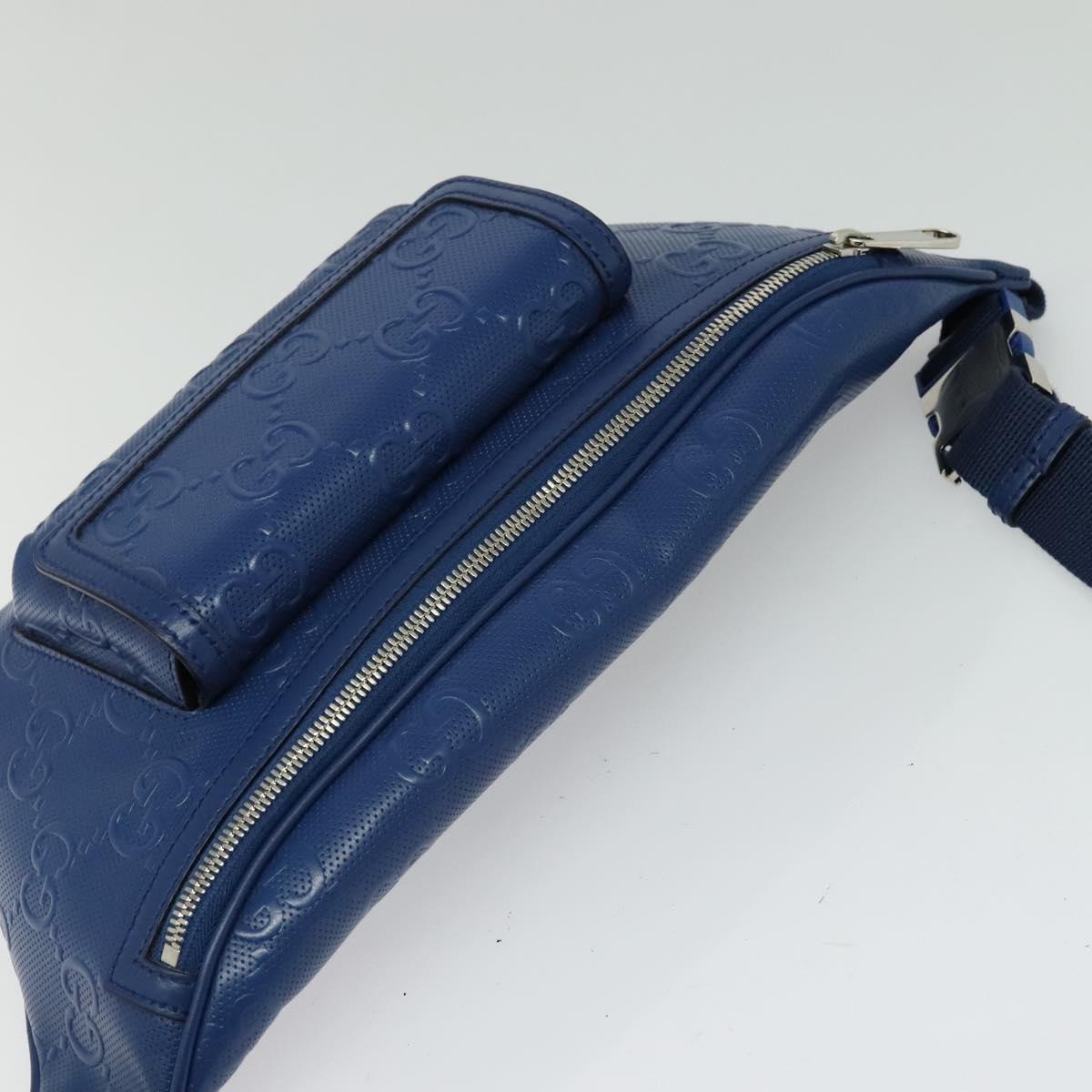 GUCCI GG Emboss Body Bag Silver Blue 645093 Auth am8486