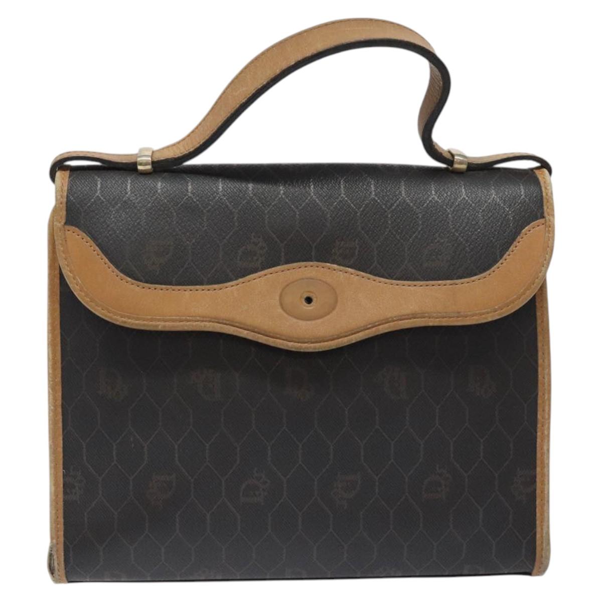 Christian Dior Honeycomb Canvas Hand Bag PVC Black Auth am8488