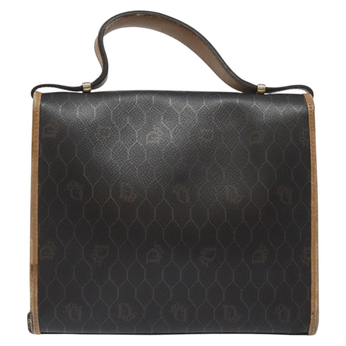 Christian Dior Honeycomb Canvas Hand Bag PVC Black Auth am8488