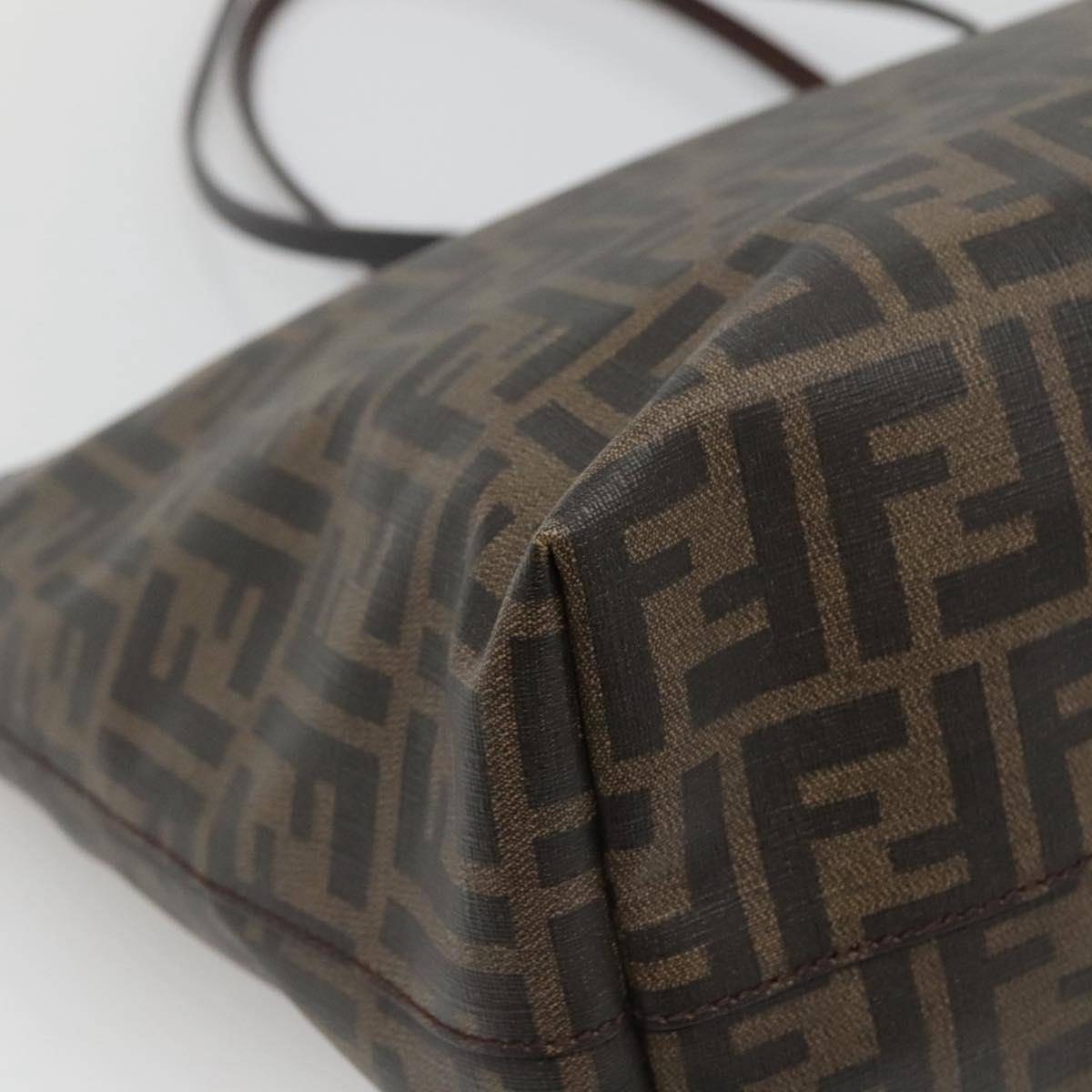 FENDI Zucca Canvas Tote Bag Brown Black Auth am8490