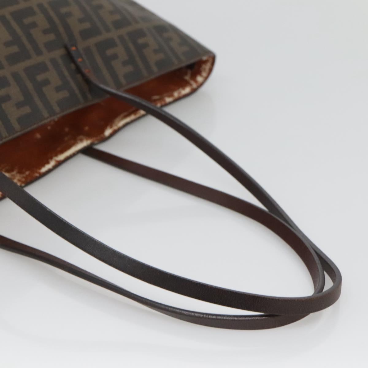 FENDI Zucca Canvas Tote Bag Brown Black Auth am8490
