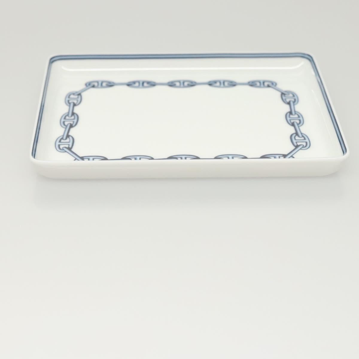 HERMES Chaine d'Ancre Square Plate Pottery White Auth am8505