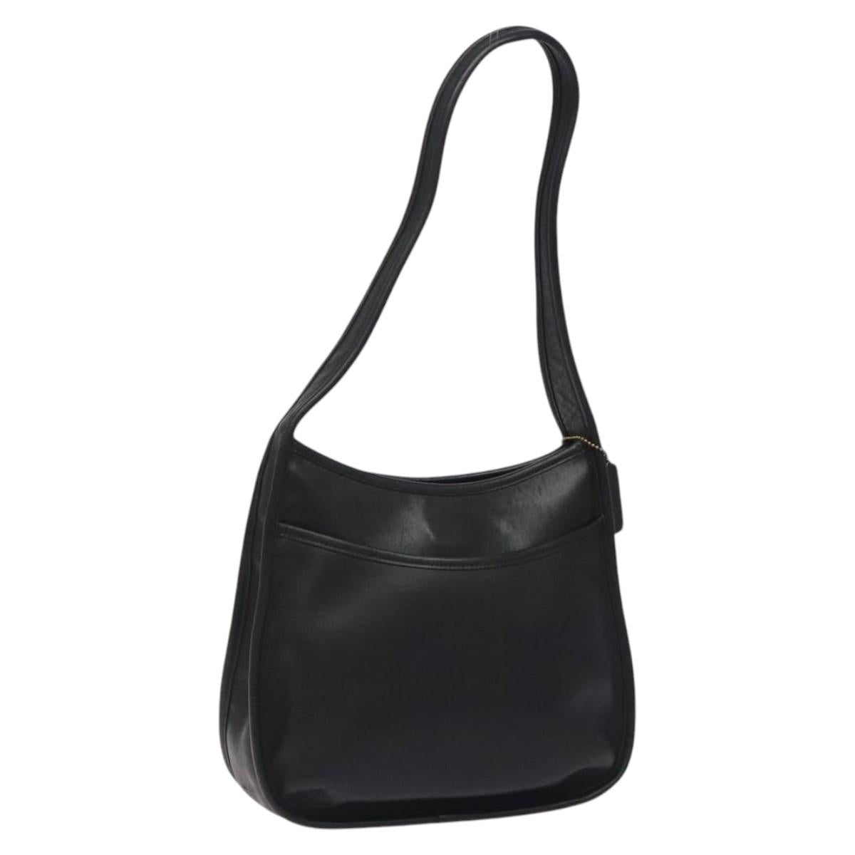 Coach Shoulder Bag Leather Black Silver Auth am8529