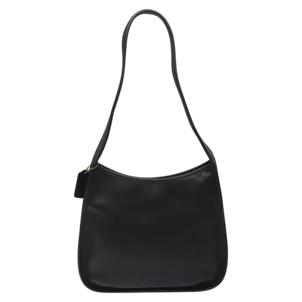 Coach Shoulder Bag Leather Black Silver Auth am8529
