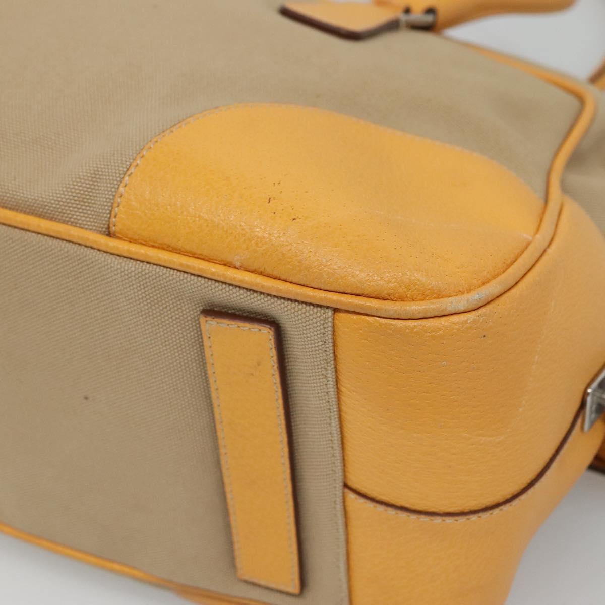 PRADA Shoulder Bag Canvas Leather Beige Silver Auth am8532